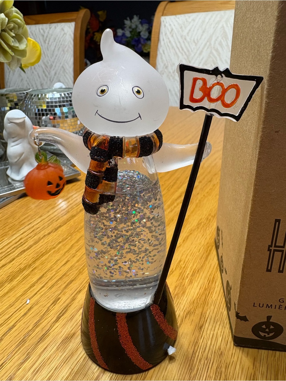 Avon Halloween Ghost Figurine Snow Globe Lights Up